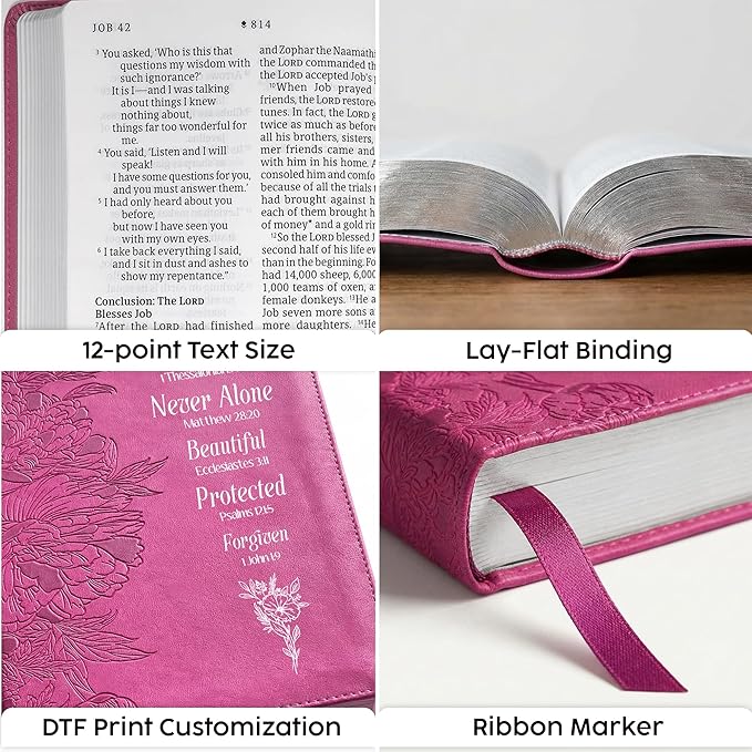 Personalized NLT Gift Bible, New Living Translation, Red Letter, Faux Leather, Peony Pink, Custom Name Bible for Women, Christian Graduation Gift for Her, Birthday Gift, Inspirational Keepsake