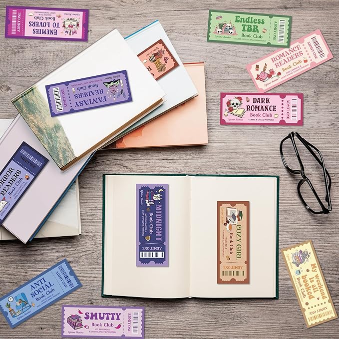 Laffact 240Pcs Funny Book Club Ticket Bookmark, Cowboy Romance Reading Tracker, Dark Romance Horror Anti Social Fantasy Readers Accessories Supplies Bookish Gifts Page Clip for Women Men Book Lover