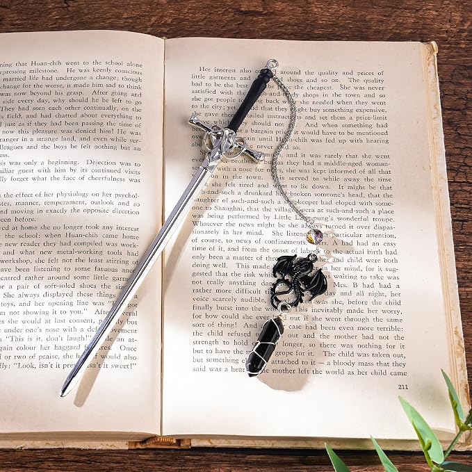 Fourth Wing Sword Bookmark- Fantasy Dragon Book Marks Gift Reading Men Boys Cool Unique Funny Vintage Metal Crystal Page Marker Kids Friend Birthday Students Teacher School Office Supplies