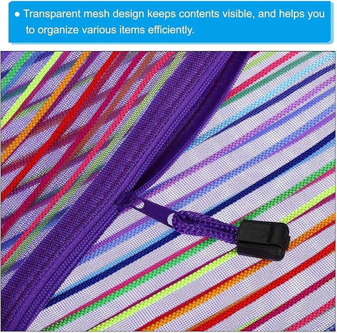 PATIKIL Mesh Zipper Pouch, 12 Pack Nylon A5 Size Pen Pencil Case Document Toiletry Cosmetic Makeup Zipper Travel Pouch Organizer for Office, Purple