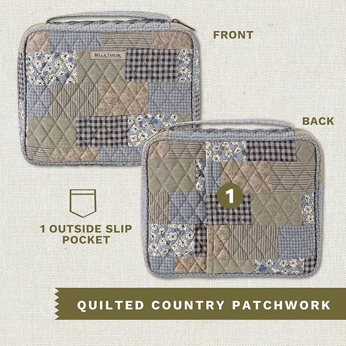 Bella Taylor Quilted Bible Cover for Women - Large Study Bible Case - Khaki Patchwork