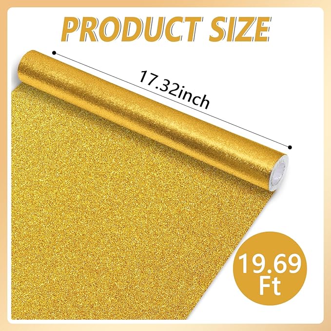Glitter Bulletin Board Paper Roll Sparkle Wrapping Paper Bulletin Board Decor Glitter Poster Gift Wrapping DIY Art Crafts Wallpaper Background for Home Office Classroom Decoration 17" x 20ft, Gold