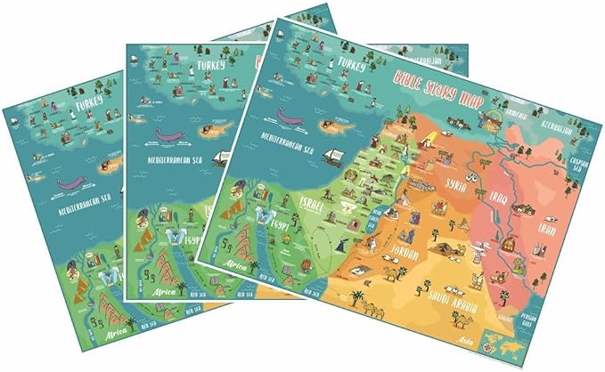 Beersheba Bible Story Map Poster (Laminated) (3, 18" x 24")- For Classroom, Christian Learning, Homeschool, Christian History & Art for Home Church Or Sunday Bible School, Old Testament Decorations