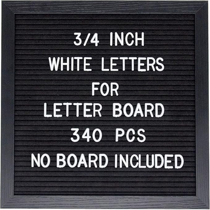 Pre-Cut 3/4 Inch White Letters for Felt Letter Board,340pcs plastic letters including Characters,Numbers,Symbols&Emoji for Message Board - (No Board Included)
