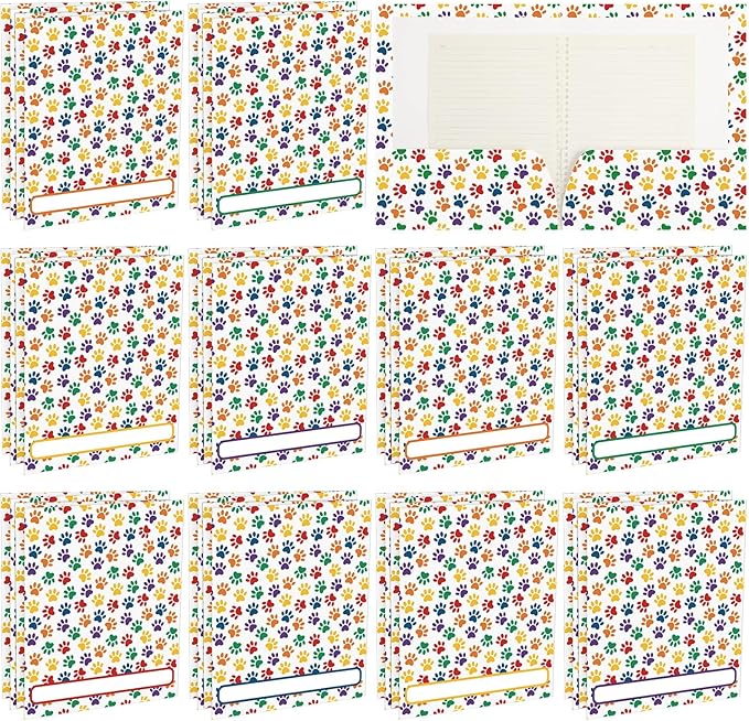 Yexiya 24 Pcs Dog Folders Paw Print Folders with Pocket Multi Colored Puppy for Breeders Paperwork Dog Pocket File for Kids Students Educational and Learning Activities Classroom(White)