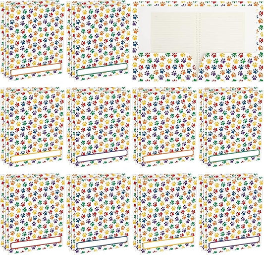 Yexiya 24 Pcs Dog Folders Paw Print Folders with Pocket Multi Colored Puppy for Breeders Paperwork Dog Pocket File for Kids Students Educational and Learning Activities Classroom(White)
