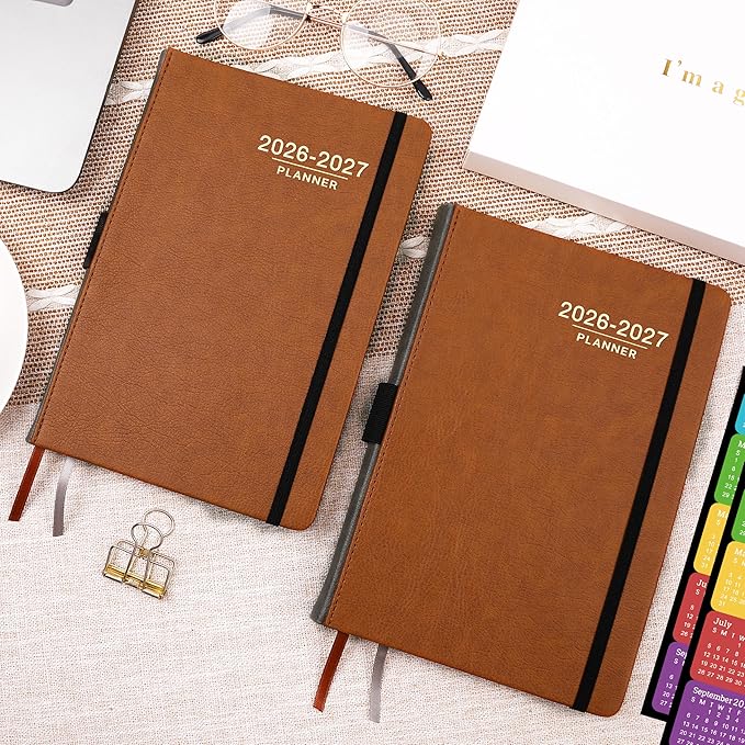 2026-2027 Planner - 2026-2027 Weekly Monthly Planner, July 2026 - June 2027, 5.85'' x 8.5'' Academic Planners with Leather Cover, Pen Holder, Bookmarks