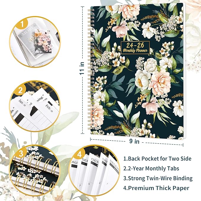 2025-2026 Monthly Planner - JAN. 2025 - JUN. 2026, 9" x 11",18 Months Planner 2025-2026 with Monthly Tabs, Two-Side Pocket, Thick Paper