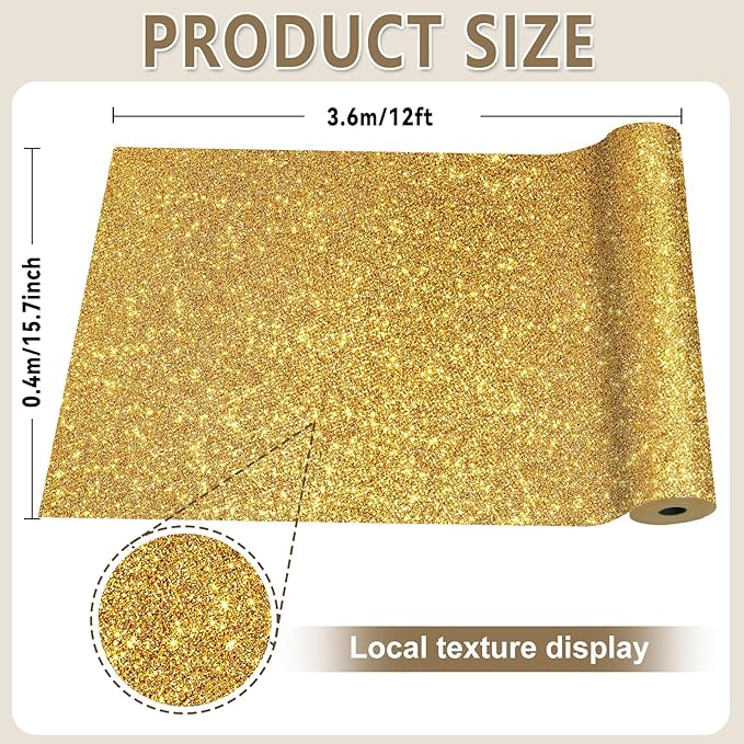 Glitter Bulletin Board Roll Gold Bulletin Board Paper Sparkle Gold Wrapping DIY Art Crafts Fade Resistant Wrinkle Resistant Poster for Classroom Office Home Backdrop Decoration 15.7" x 12 Ft
