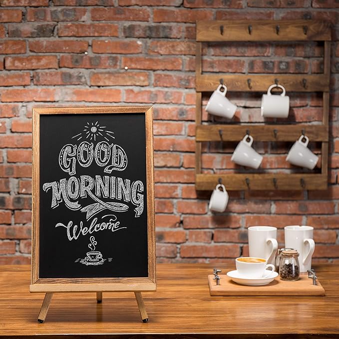 MyGift 18-Inch Burnt Wood Erasble Chalkboard Sign with A-Frame Easel Stand, Tabletop Menu Board, Wedding and Events Chalboard Signage