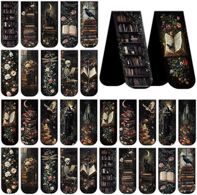 Dark Academia Magnetic Bookmarks: 30 PCS Gothic Witchy Vintage Book Marks, Skull Cat Rose Owl Bookmark for Book Lovers, Readers and Students, Perfect Gifts for Women Men