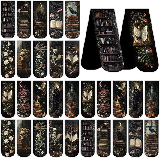 Dark Academia Magnetic Bookmarks: 30 PCS Gothic Witchy Vintage Book Marks, Skull Cat Rose Owl Bookmark for Book Lovers, Readers and Students, Perfect Gifts for Women Men