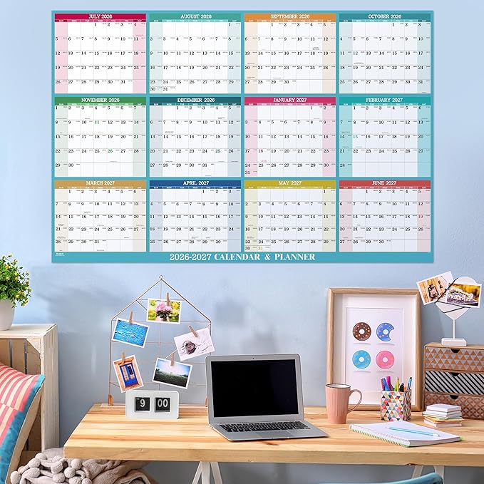2026-2027 Yearly Wall Calendar - Dry Erase Calendar 2026-2027, July 2026 - June 2027, 34.8'' × 22.8'', 2-Sided Erasable Calendar with 8 Round Stickers