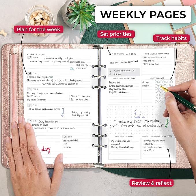 Clever Fox Weekly Planner Binder – Goal Setting Planner for Time Management & Weekly Tasks – Work & Life Organizer with To Do List & Habit Tracker – Undated, 7″ x 9″ Hardcover (Rose Gold)