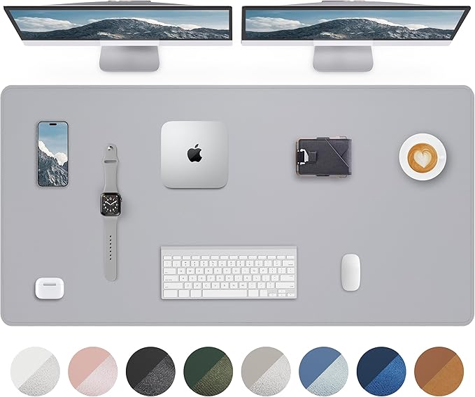 AFIING Large Desk Mat 55" x 24" - PU Leather Desk Pad Protector, Waterproof Non-Slip Extended Mouse Pad for Office Desk, Keyboard, Laptop and Home Workspace (Light Grey)