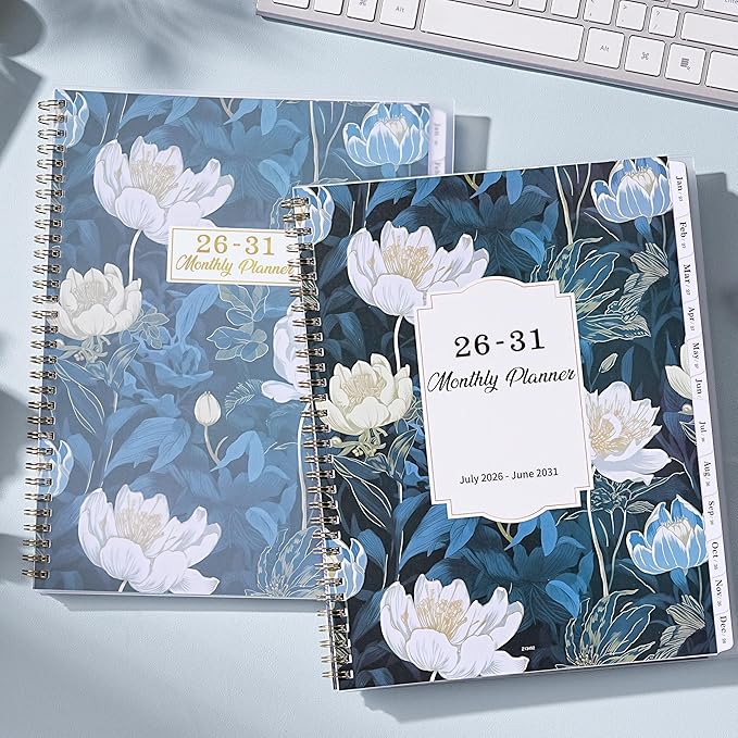 2026-2031 Monthly Planner - 5 Year Planner/Calendar from JUL. 2026 - JUN. 2031, 9" x 11", Monthly Tabs, Back Pocket, Twin-Wire Binding, Transparent Waterproof PP Cover