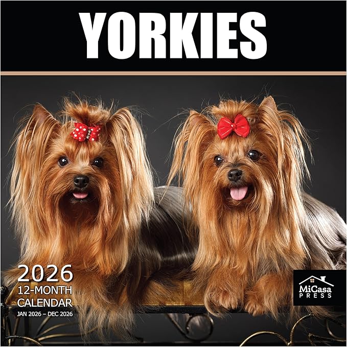 MICASA PRESS Yorkies Yorkshire Terriers 2026 Wall Calendar 12 Month | 12" x 24" Open | Thick & Sturdy Paper | Giftable | Cute Puppy Dog Calendar 2026