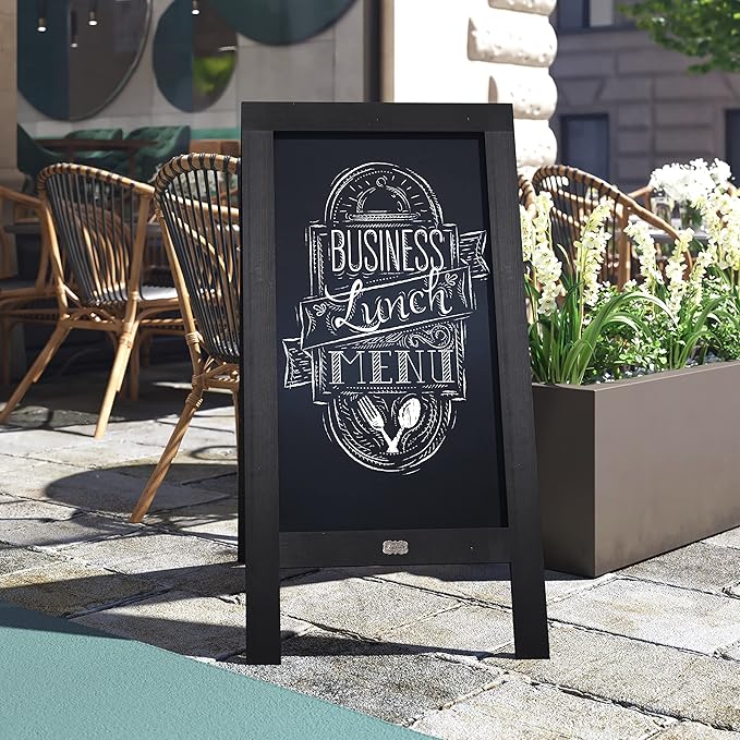 A Frame Chalkboard by HBCY Creations: 24x48 Solid Wood A-Frame Sign Black Double-Sided Magnetic Board, Chalkboard Menu Board, for Restaurants, Cafés, Weddings - Heavy Duty Hinges