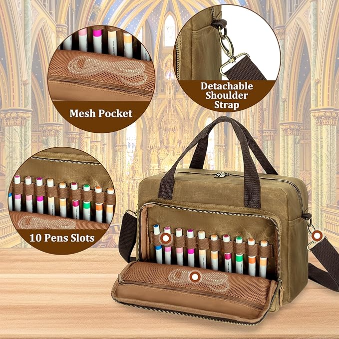 Damero Bible Tote Bag for Men, Large Bible Bag with Cup Holder, Waxed Canvas Church Bag Bible Cover Bag with Detachable Shoulder Strap