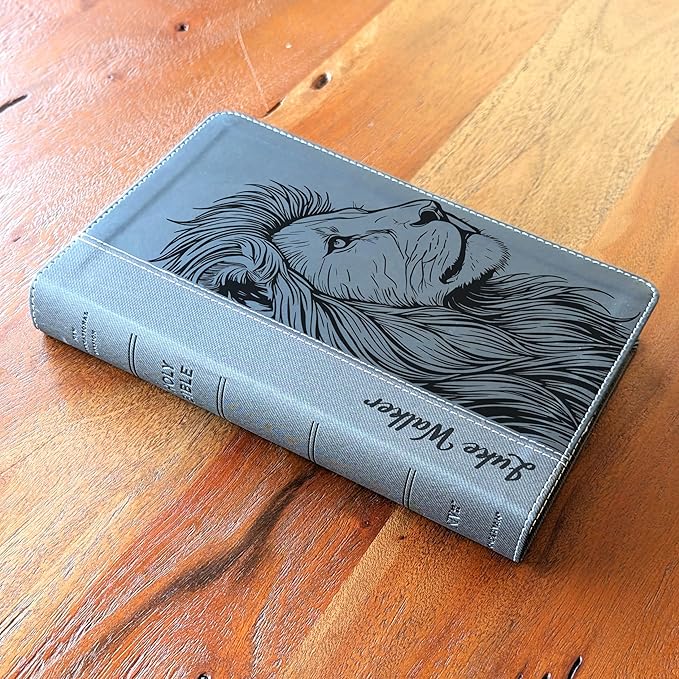 Farm and Posh Personalized NIV Personal Bible with Crown of Thorns | Large Print (Black Lion Side Profile)