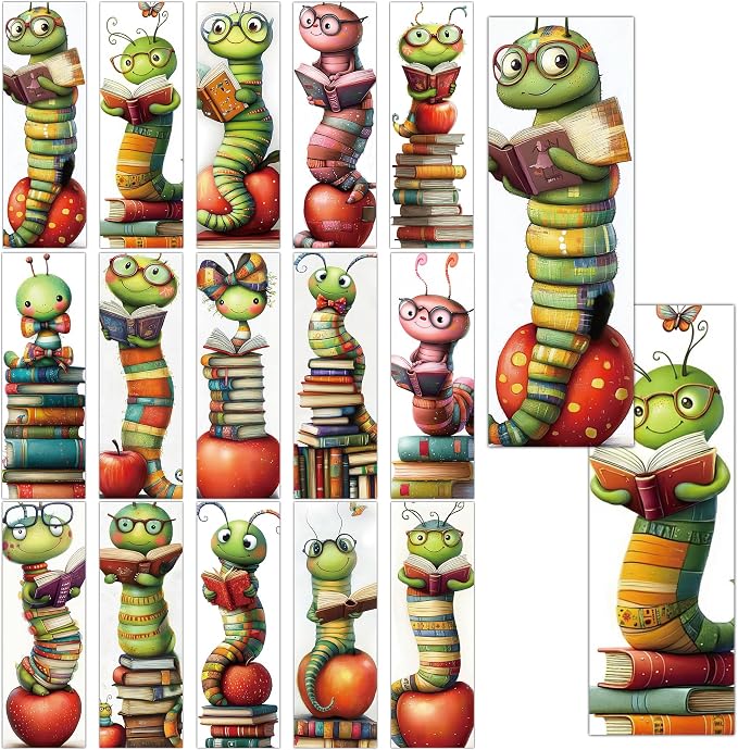 60PCS Cute Bookworm Bookmarks Bulk, Unique Book Marks for Reading Women, Cardstock Book Marker Clips Set for Teachers Bookish Gifts Stationery Office Supplies