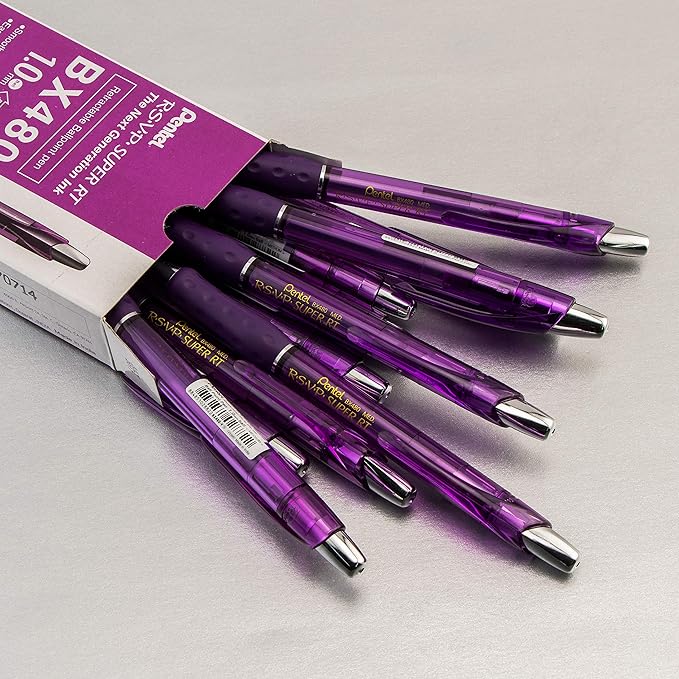 Pentel RSVP Super RT Ballpoint Pen, (1.0mm) Medium Line, Violet Ink, Box of 12 (BX480-V)