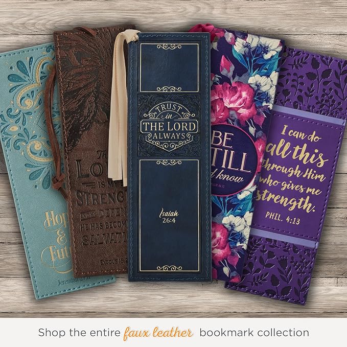 Christian Art Gifts Vegan Faux Leather Scripture Bookmark for Men & Women: Trust In The Lord - Isaiah 26:4 Inspirational Bible Verse Heat-Debossed, Faith-Based Reading Accessory with Tassel, Navy Blue