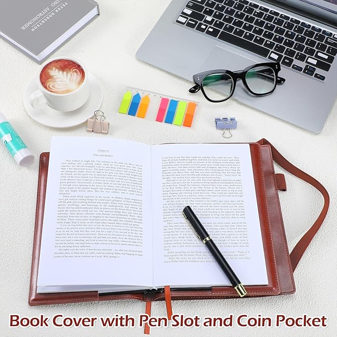 Motipuns Double Alcoholics Anonymous AA Big Book Cover for 12 Steps & 12 Traditions Double AA Book Cover with Medallion Holder Pen Clip Alcoholics Anonymous Gifts for Serenity Prayer (Brown)
