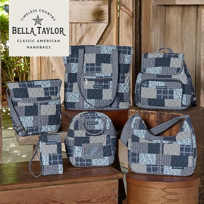 Bella Taylor Quilted Bible Cover for Women, Cotton Fabric Bible Case for Medium and Large Study Bibles, Heritage Blue Patch