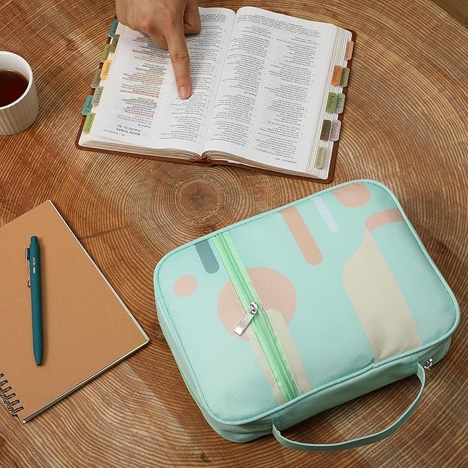 Mr. Pen- Bible Cover Case, Carrying Book Case with Durable Handle and Zippered Pocket, Bible Protective Church Bag for Men & Women, Christian Gifts, Green Serenity