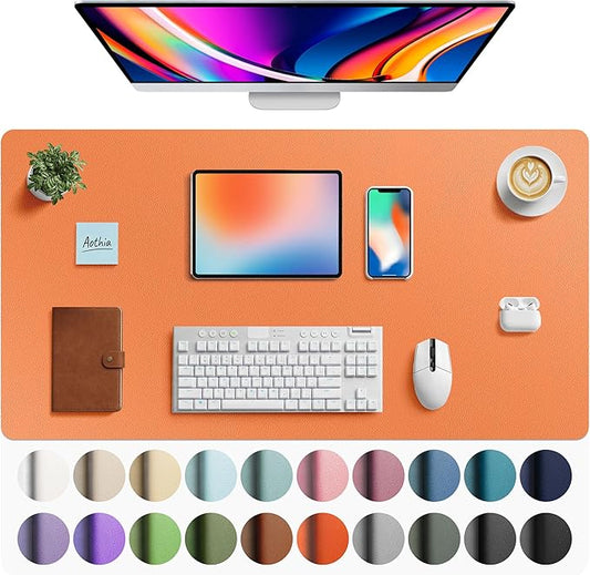 Aothia Faux Leather Desk Mat - Large Mouse Pad, Non-Slip PU Leather Blotter, Waterproof Writing Surface for Office and Home (Hermes Orange, 40" x 24")