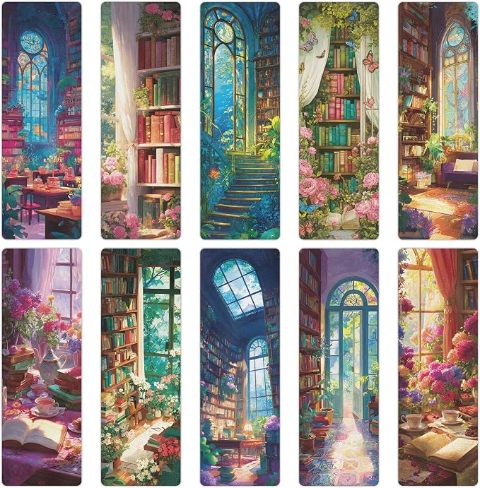 10 Pcs Secret Library Bookmarks Set, Stained Glass Aesthetic Book Mark for Book Lovers, Transparent Matte PVC Book Marker Clips Gifts for Bookworms and Reading Accessories (6 x 2 Inch)