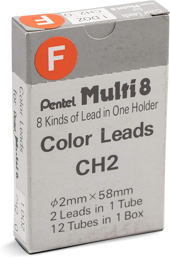Pentel Arts 8 Colour Pencil Lead Refill, Orange, 24 Pieces of Lead (CH2-F)