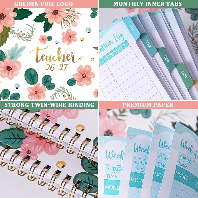 Teacher Planner 2026-2027 - Teacher Lesson Planner 2026-2027, Weekly & Monthly Lesson Planner, July 2026 - June 2027, 11"x 8.5", Colorful Monthly Tabs, Twin-Wire Binding, Holidays, Pocket