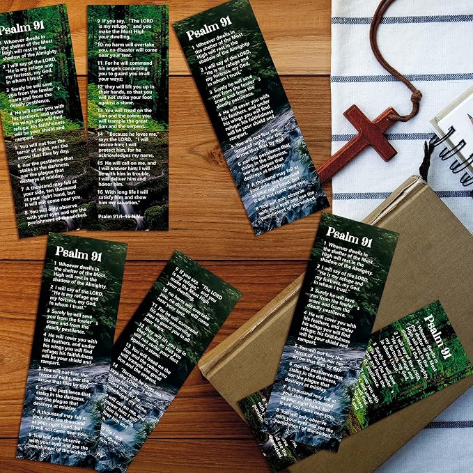 Gueevin 70 Pcs Psalm 91 Bookmarks Christian Bookmarks with Bible Verse Quotes Religious About Protection for Christian Gift Men Women Military Firefighters EMS Paramedics Policemen