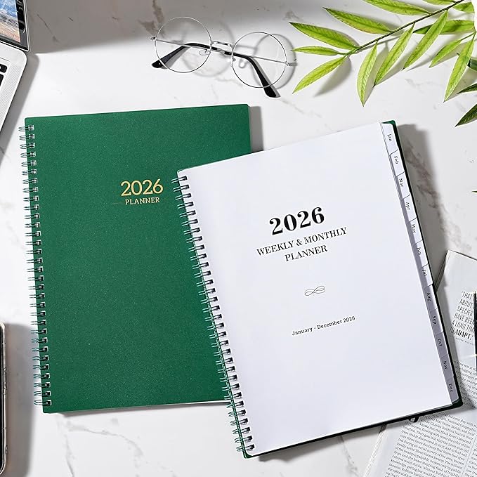 2026 Planner - JAN.2026 - DEC.2026, 2026 Planner Weekly and Monthly, 9" x 11", 2026 Calendar Planner, Weekly and Monthly Planner 2026 with Tabs, Twin-wire Binding, Pocket - Green