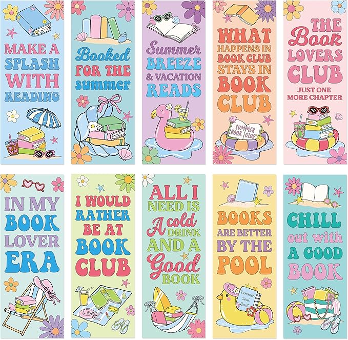 Laffact Summer Reading Bookmarks - 240Pcs Colorful Vacation Bookmarks Reading Tracker, Summer Breeze Style Page Marker, Readers Accessories Book Club Gifts for Book Lover Bookish Birthday Party Favors