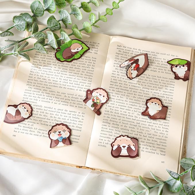 Otters Magnetic Bookmarks Gifts - 8 Pcs Cute Animals Bookmark for Women Book Lovers Students Funny Page Clips Office Reading Accessories Bookworms Gift for Birthday Christmas
