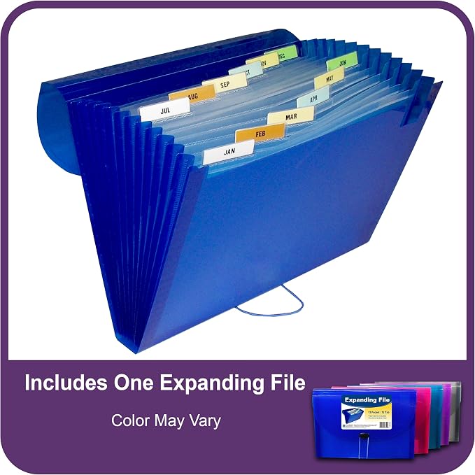 C-Line 13-Pocket Poly Expanding File, Letter Size, 1 Expanding File, Color May Vary (58310)