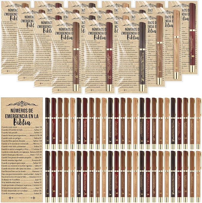 Feifeiya 50 Sets Fathers Day Christian Gifts Bible Bulk Emergency Number Bookmark Scripture Religious Pen for Men Church Welcome Sunday School Favors (Spanish)
