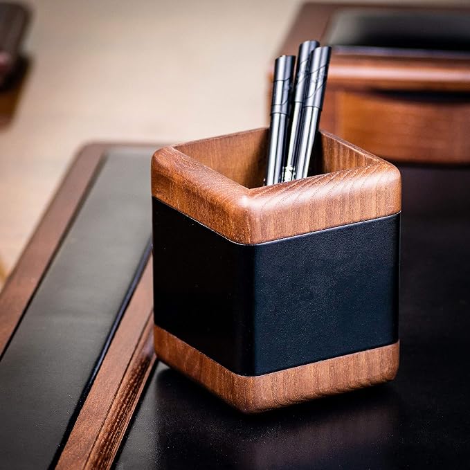 Dacasso Walnut and Leather Pencil Cup
