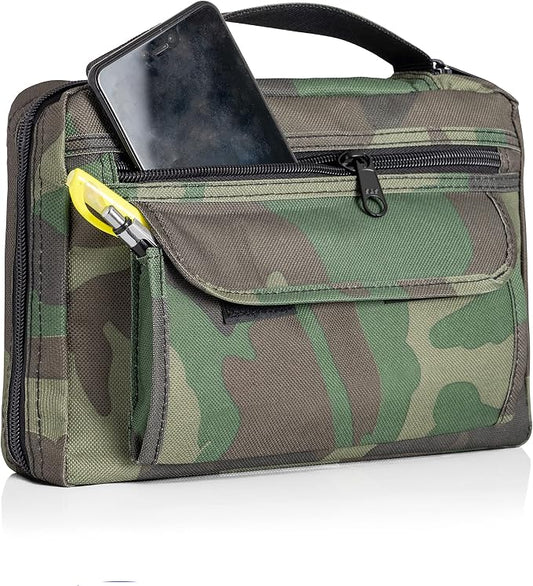 Embassy Bible Cover with Extra Zippered Compartments, to Protect The Good Book, Camouflage