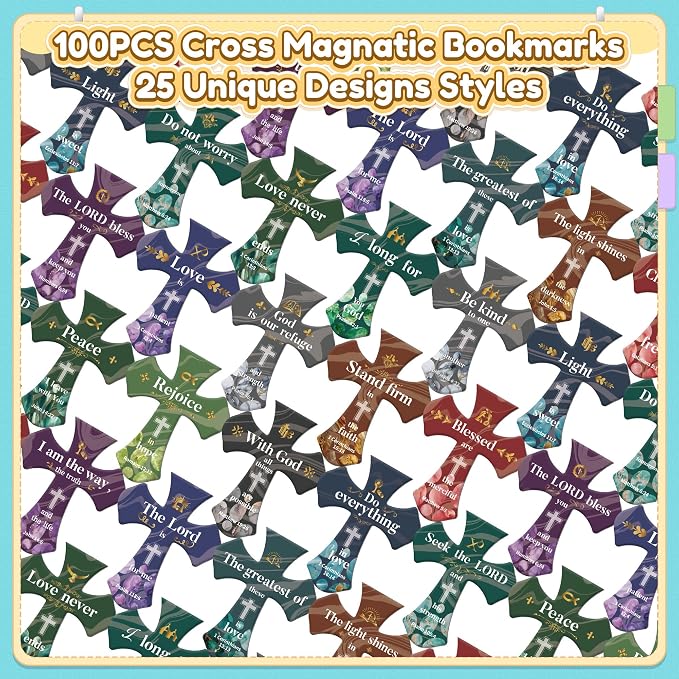 100Pack Magnetic Bookmarks Christian Bookmarks Bulk Cross Bible Bookmark for Reading Women Men Kids Teacher Book Lovers Gifts, Religious Magnet Bookmark Clips Cute Personalized Book Markers (Vintage)