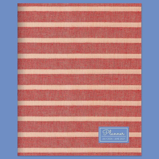TF Publishing July 2026 - June 2027 Red Stripe Medium Monthly Planner - 12 Month Academic Planner 2026-2027 with 2-Page Spreads, Monthly Calendar Grids and Planning Prompts - 6.5 in x 8 in