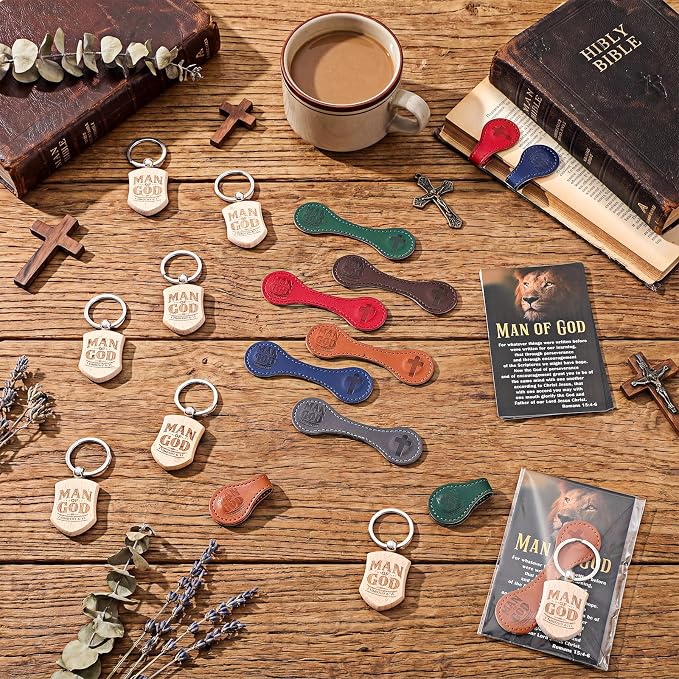 AmazingSpark 20 Sets Man of God Christian Gifts for Father's Day, Church Keychains Religious Magnetic Bookmarkers with Bible Verse Card Happy Father's Day Gifts for Father Priest Ministry (Modern)