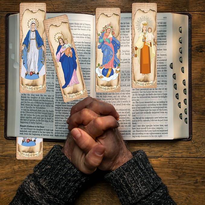 Religious Bible Catholic Bookmarks, 48 Pcs Virgin Mary Christian Book Markers, Scripture Bible Study Gifts for Women Men Book Lovers
