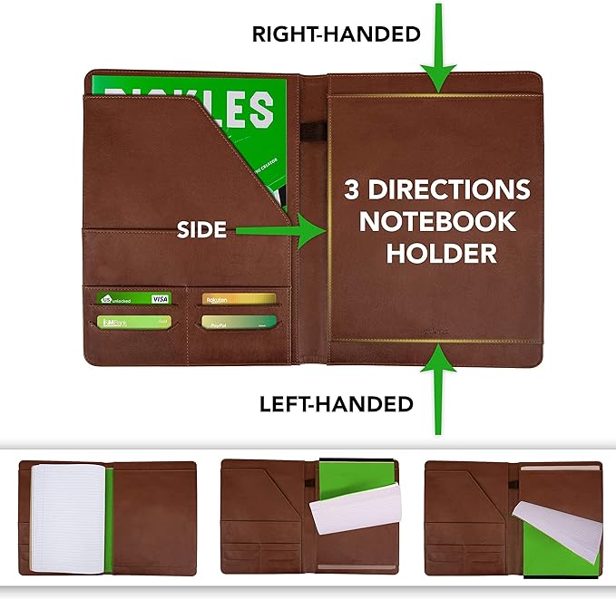 Wundermax Portfolio Binder - 12.8 x 9.8 x 0.6 Inch Vegan Leather Padfolio for Women and Men w/Notepad, Pockets for Tablet, Resume and Documents - Brown