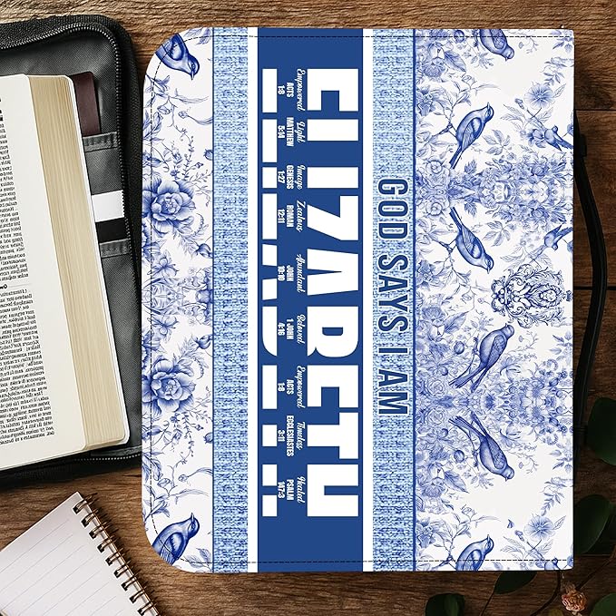 Personalized Man of God Bible Cover, God Says I Am Bible Case PU Leather, Bible Holder Handle Zipper, Faith Scripture with Name Case Bag, Religious Gifts for Church Christians Women Men (GOD-10)
