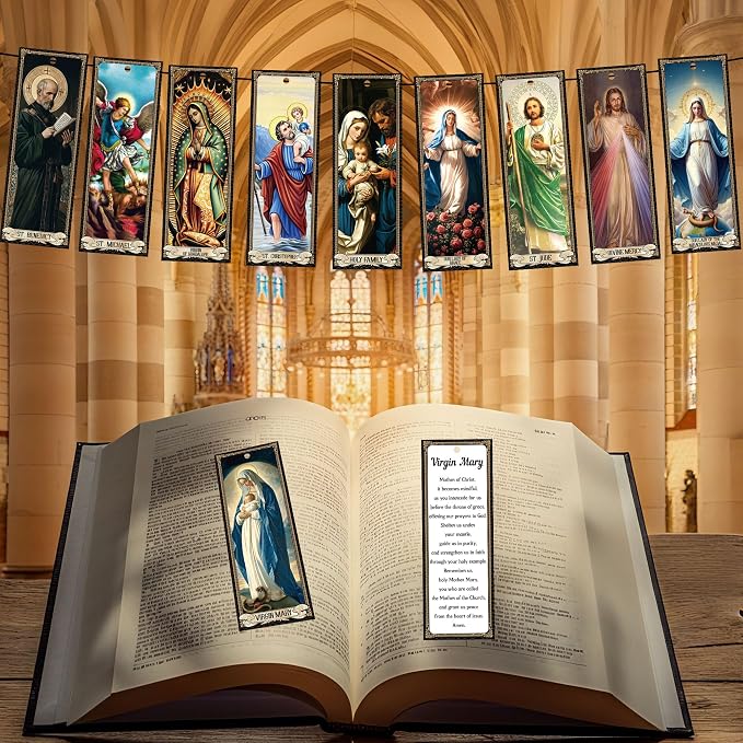 Catholic Saints Prayer Bookmarks Gifts: 20 Pcs Religious Prayers Book Marks for Reading Bible Study, Inspirational Bible Verse Markers Prayer Cards, Gift for Men Women Church School Office Supplies