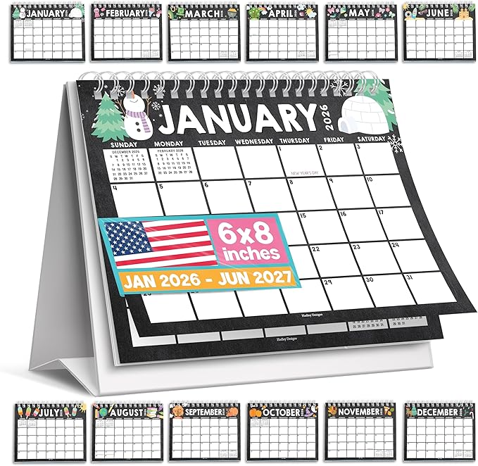 Small Desk Calendar 2026-18-Month 2026 Desk Calendar Small for Home, Office & Classroom, Standing Flip Desks Calendars 2026-2027, Teacher Appreciation Gifts, Graduation Gifts